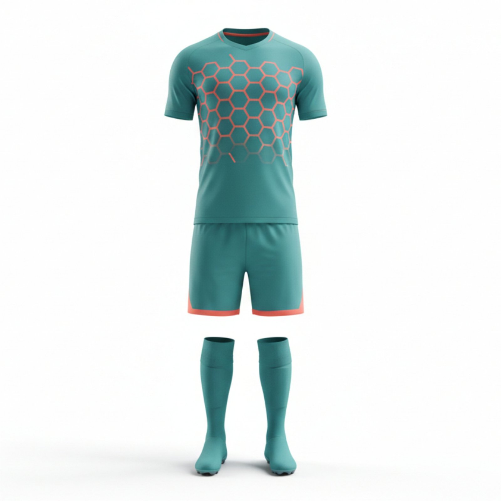 Soccer kit design 4 - Teal coral geometric high res SOCCER UNIFORM 04 - Image 1