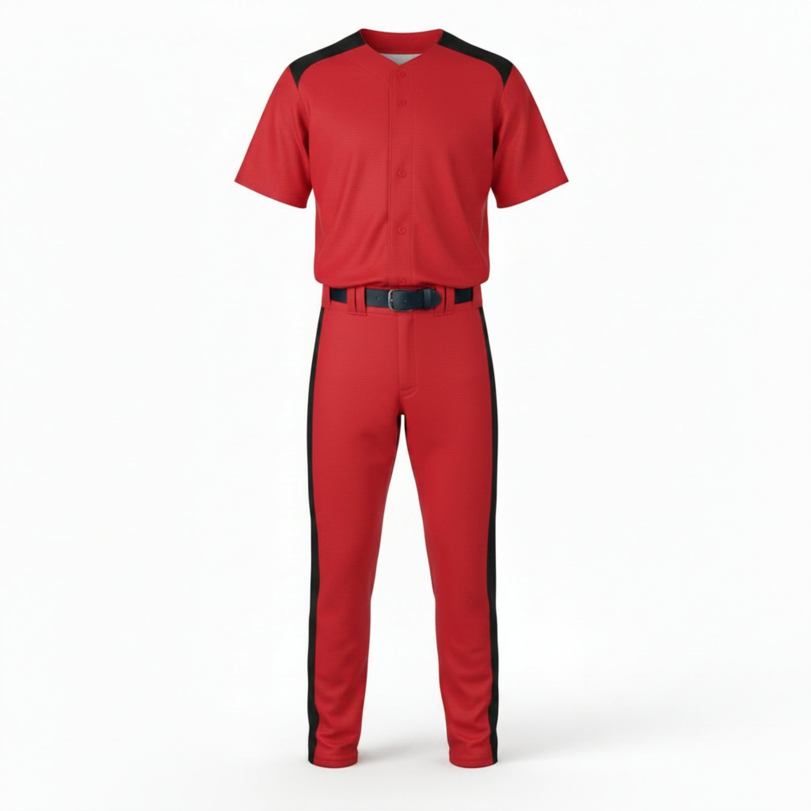 Baseball kit 2 - Red with Black Shoulder Yoke Baseball-Mens-Full-Kit-3 - Image 1