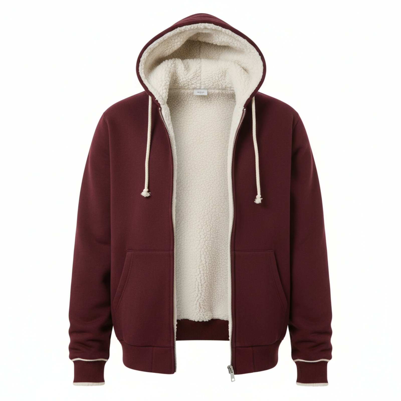 Full zip hoodie burgundy sherpa lined Mens-Casual-Full-Seleeve-Hoodie-4 - Image 1
